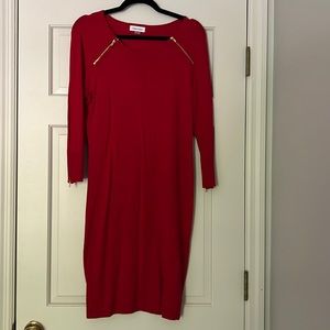 Liz Claiborne red sweater dress great gold accents